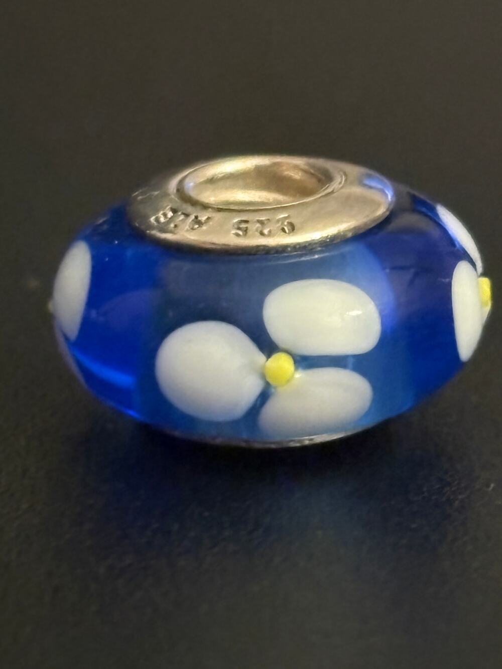 Pandora Blue Murano Glass Flower Charm 925 ALE
